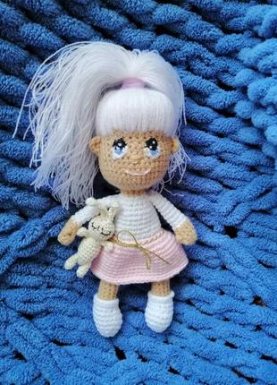 Лялечка ручної роботи, в'зана лялька, іграшка handmade, іграшка зайчик8 фото