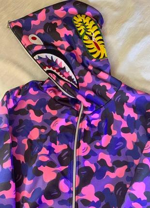 Мужская худи bape camo shark фиолетовая / зип-худи бейп шарк3 фото