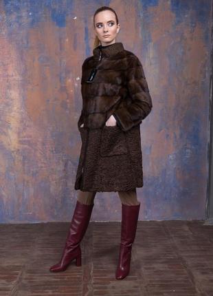 Пальто стильное пальто аукционный мех норки и персидская каракульча! хит 2020 италия!4 фото