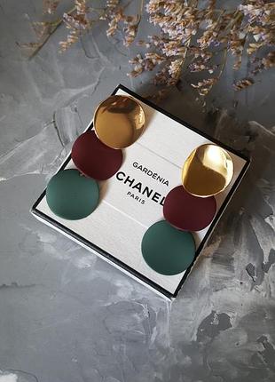 Сережки металеві матові золоті круглі 2021 монети зелені