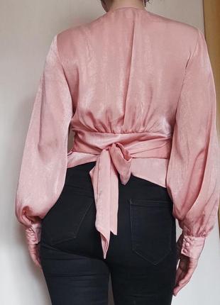 Воздушная сатиновая блуза на завязках /блуза с объёмными рукавами2 фото
