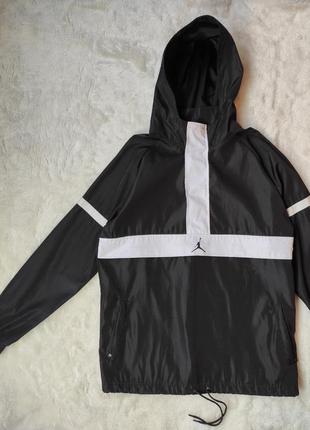 Черная мужская деми спортивная куртка ветровка анорак батал на высокий рост карманом спереди jordan3 фото