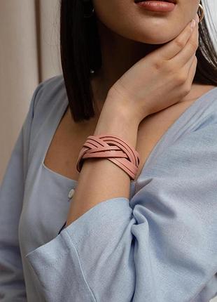 Браслет шкіряний синій косичка (ручна робота)