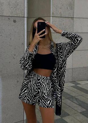Крутезный легкий костюм в животный принт "зебра): рубашка + шорты 🤩