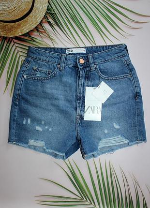 Актуальные джинсовые шорты с высокой посадкой zara eur 36 s