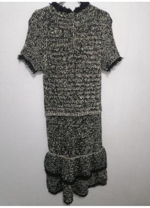 Вязанное платье zara m, твидовое платье в стиле chanel9 фото