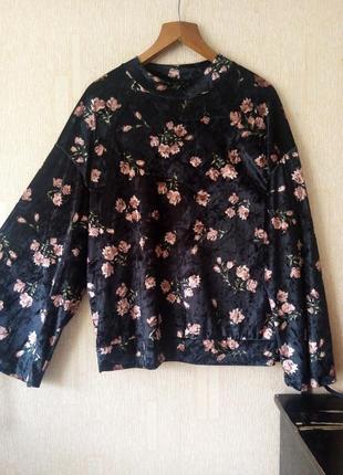 Бархатная блуза с оригинальными рукавами, next, 16 размер