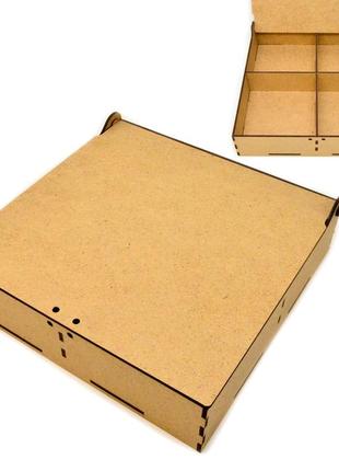 Коробка з комірками 20х20х5см подарункова упаковка із мдф крафтова дерев'яна коробочка для подарунка1 фото