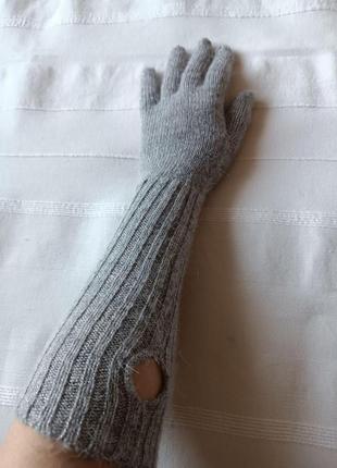Сріблясто сірі довгі жіночі рукавиці