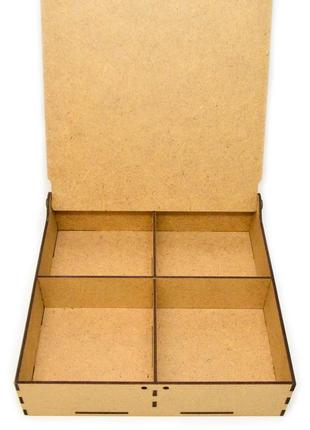Коробка з комірками 20х20х5см подарункова упаковка із мдф дерев'яна коробочка для подарунка сніжинка6 фото