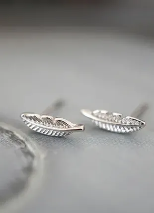 Срібні сережки гвоздики перо, срібні пусети s925 листок, маленькі сережки2 фото