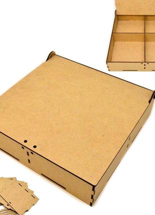 Коробка с ячейками (в разобранном виде) 20х20х5см деревянная подарочная коробочка лдвп merry christmas4 фото