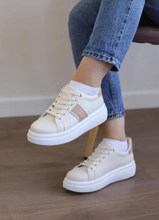 Кроссовки женские leather beige new