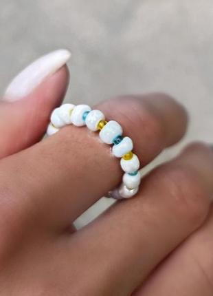 Белое кольцо из бисера україна сине-желтое синее голубое украина ukraine 🇺🇦