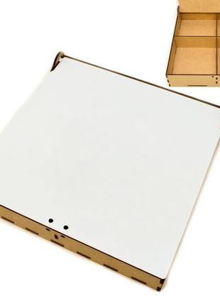 Коробка з осередками 20х20х5см подарункова упаковка з лдвп дерев'яна біла коробочка для подарунка1 фото