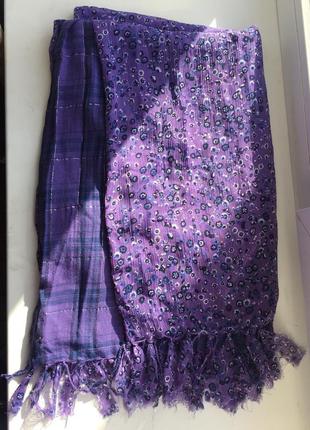 Двусторонний шарф в клетку, цветочный принт street one, фиолетовый