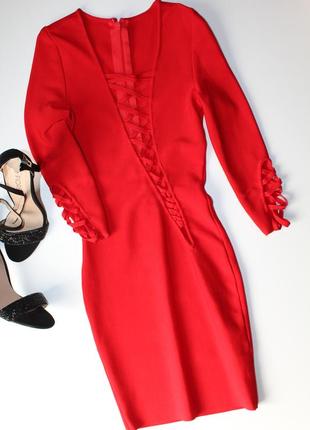 Красное бандажное платье с красивым декольте. размер xs. новое.