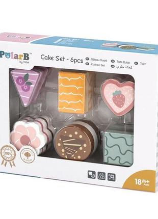 Іграшкові продукти viga toys polarb дерев'яні тістечка, 6 шт. (44055)8 фото