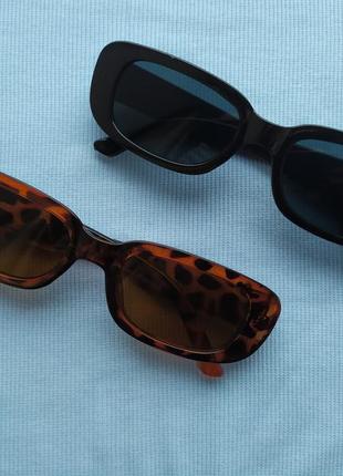 Окуляри сонцезахисні квадратна прямокутна оправа чорні коричневі принт леопард