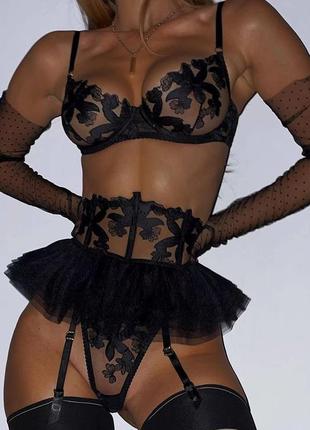 Сексуальный комплект нижнего белья, эротическое нижнее белье. красивое женское белье, размер l (черное)1 фото
