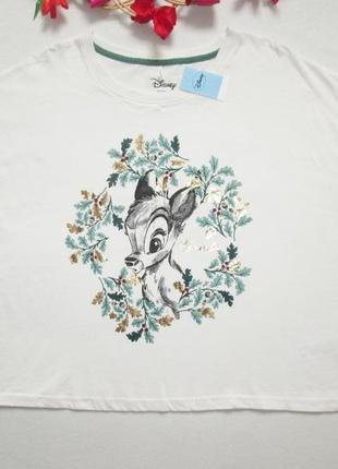 Мега шикарная хлопковая футболка топ оверсайз принт бемби disney primark 💜💖💜2 фото