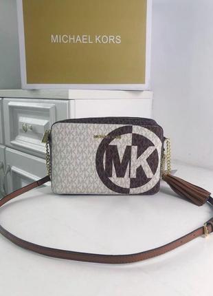 Жіноча сумка michael kors jet set бежева з коричневим