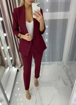 Женский для женщин костюм классический деловой повседневный удобный качественный брюки штанишки брюки и + пиджак бордовый2 фото