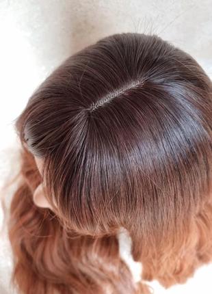 Термо перука довга руда з чубчиком люкс якості під натуральне волосся термоперука9 фото