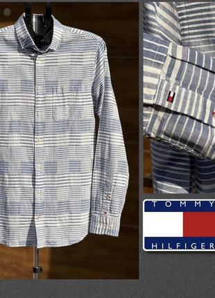 Tommy hilfiger оригинальная мужская рубашка хлопок/лён м