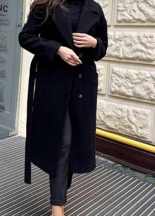 Пальто демісезонне чорне з турецького кашеміру на підкладці розмір l/xl