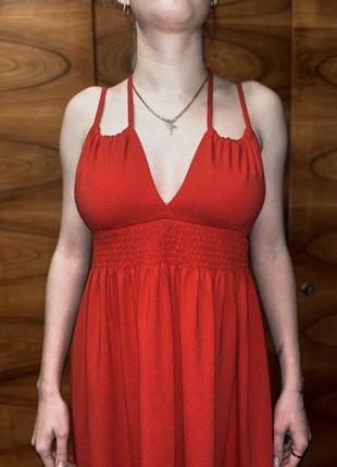 Платье сарафан красное летнее на бретельках мини2 фото