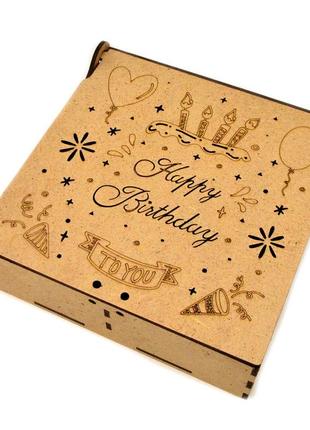 Коробка з осередками 16х16х5см подарункова упаковка з мдф дерев'яна крафтова коробочка для подарунка happy birthday2 фото