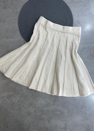 Вязаная юбка молочная белая плисе полусолнце3 фото