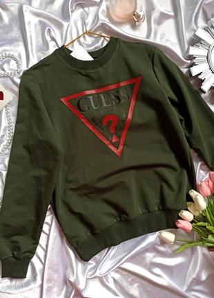 Свитшот темно-зеленого цвета / хаки с принтом guess