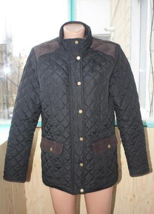 Стильна стьобана куртка чорна з вельветовими вставками1 фото