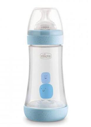 Бутылочка для кормления chicco пластиковая perfect 5 с силиконовой соской 2м+ 240 мл голуба (20223.20.40)2 фото