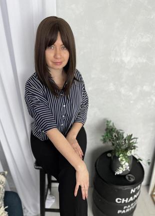Перука коричневий, каштанова подовжена каре, рівний, брюнетка