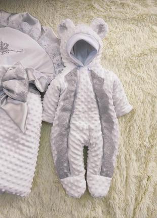Демисезонный плюшевый комплект одежды для новорожденных, серый4 фото
