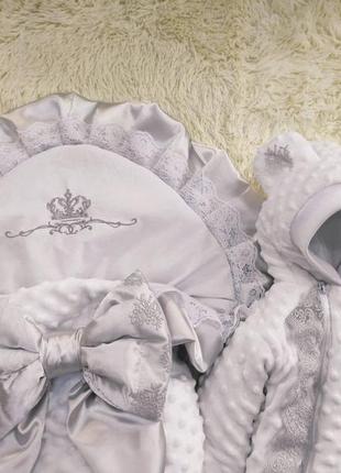 Демисезонный плюшевый комплект одежды для новорожденных, серый6 фото