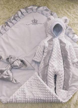 Демисезонный плюшевый комплект одежды для новорожденных, серый5 фото