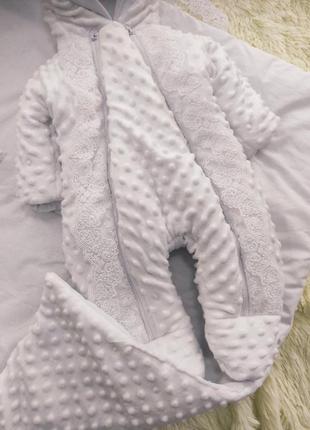 Демисезонный плюшевый комплект одежды для новорожденных, белый6 фото