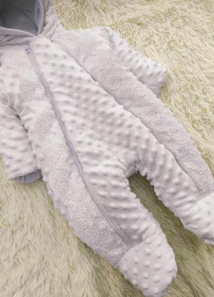 Демисезонный плюшевый комплект одежды для новорожденных, белый5 фото