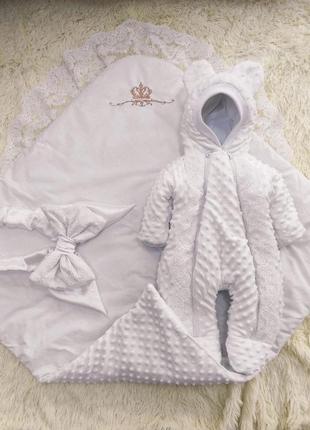 Демисезонный плюшевый комплект одежды для новорожденных, белый7 фото