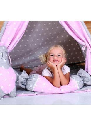 Вигвам хатка комплект принцесса розовый с серым с подушкой2 фото