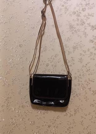 Сумка кросс-боді чорна лакова натуральна кожа