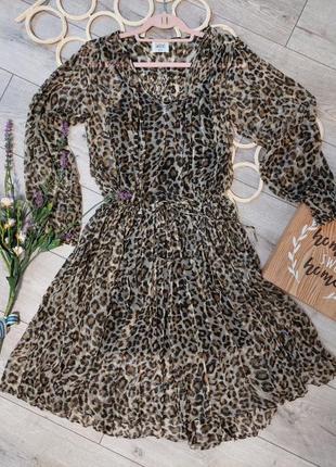 Воздушное шифоновое платье миди в леопардовый принт swildens( размер 38-40)