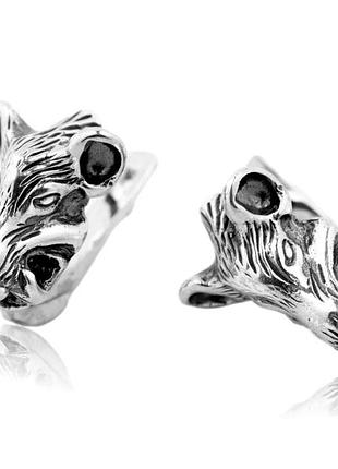 Серьги дикий кабан серебро