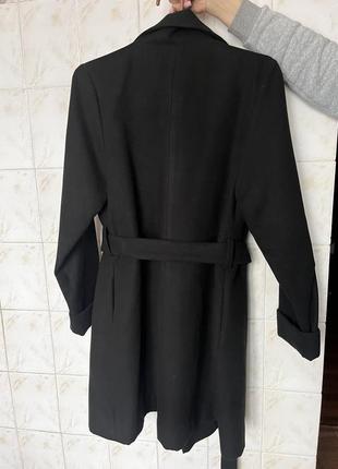 Пальто чорне кашемір з поясом на підкладі англійський комір6 фото