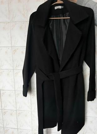 Пальто чорне кашемір з поясом на підкладі англійський комір5 фото