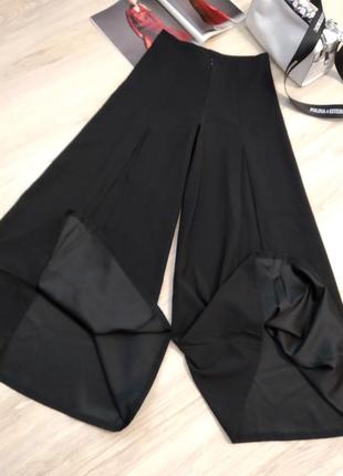 Вечерние брюки юбка в пол черные широкие высокая посадка7 фото